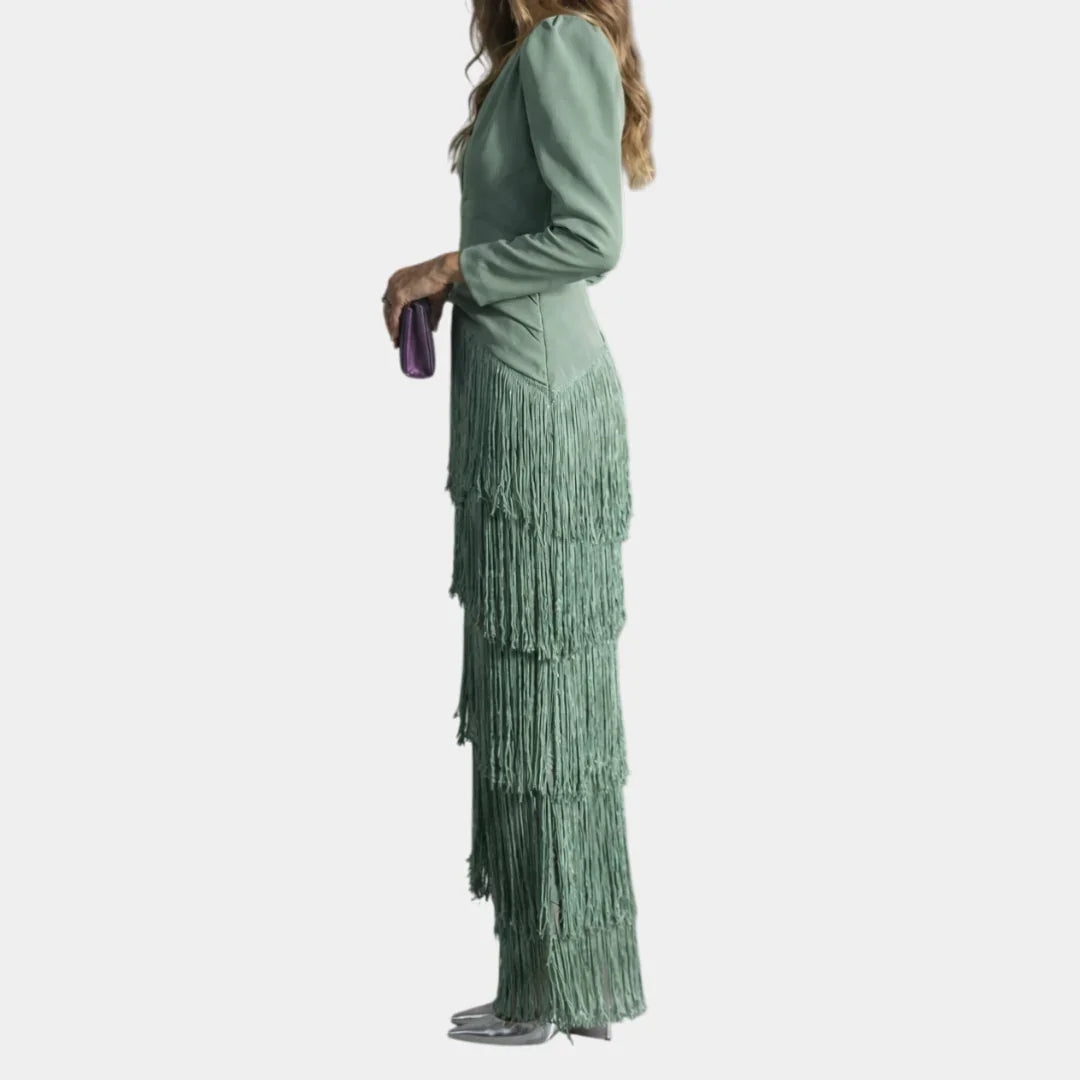 Eulalie | Robe midi élégante avec des manches à franges