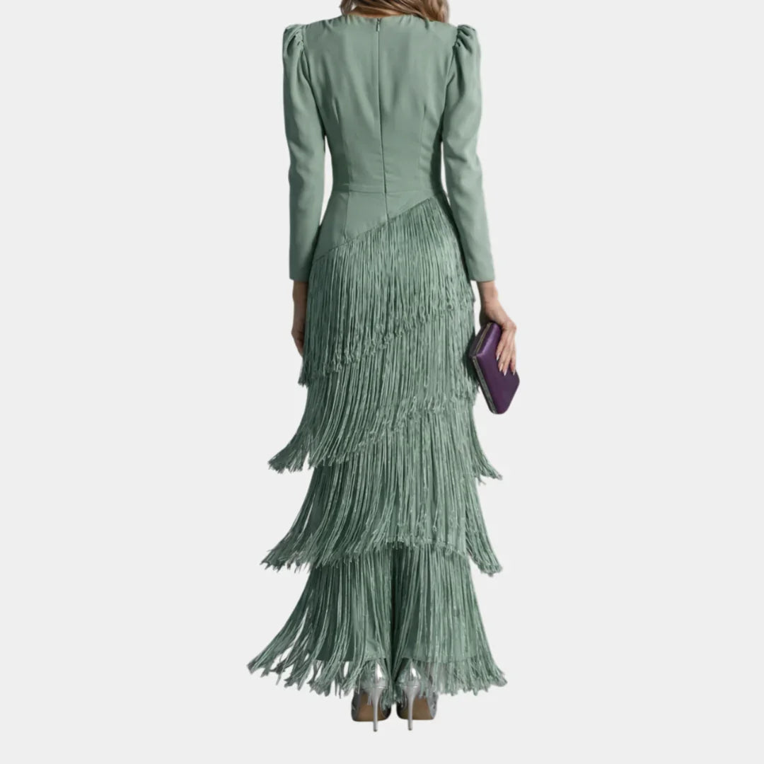 Eulalie | Robe midi élégante avec des manches à franges